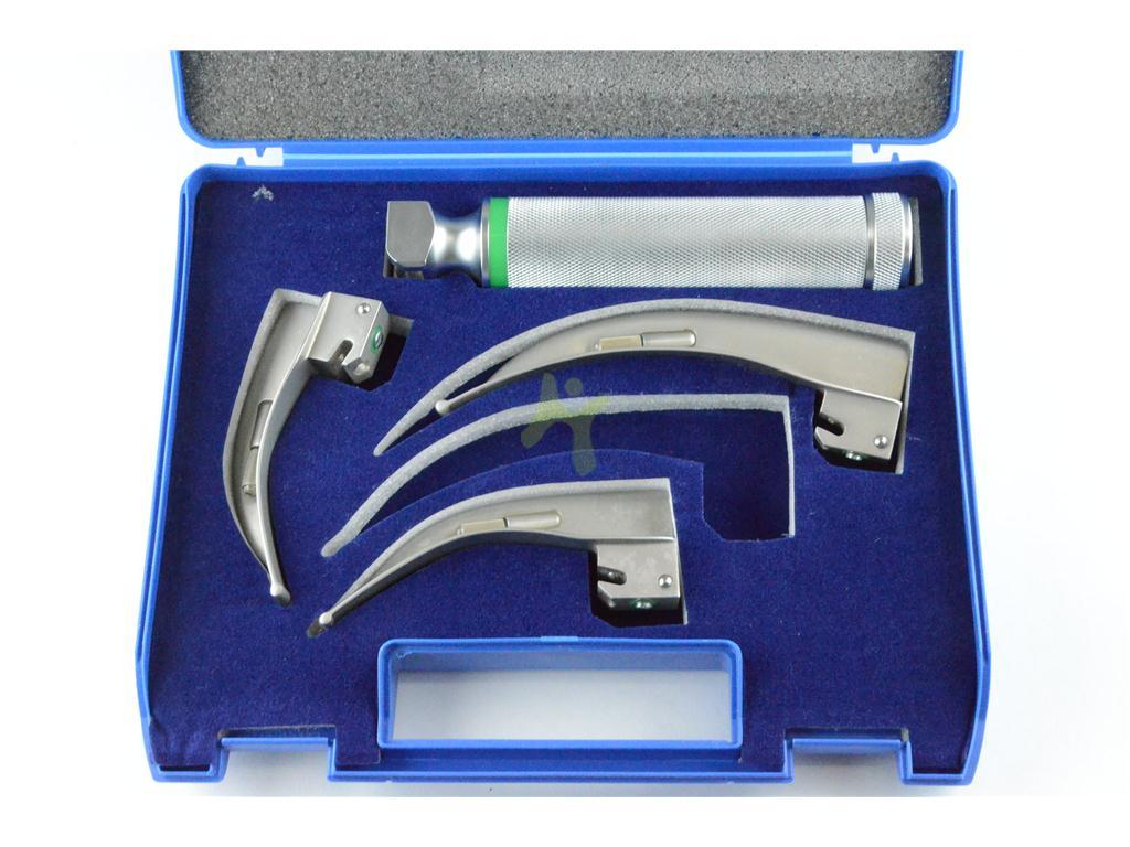 MD Fiber Optic Macintosh Laryngoscope Set – 3 LED Blades + Medium Handle, New